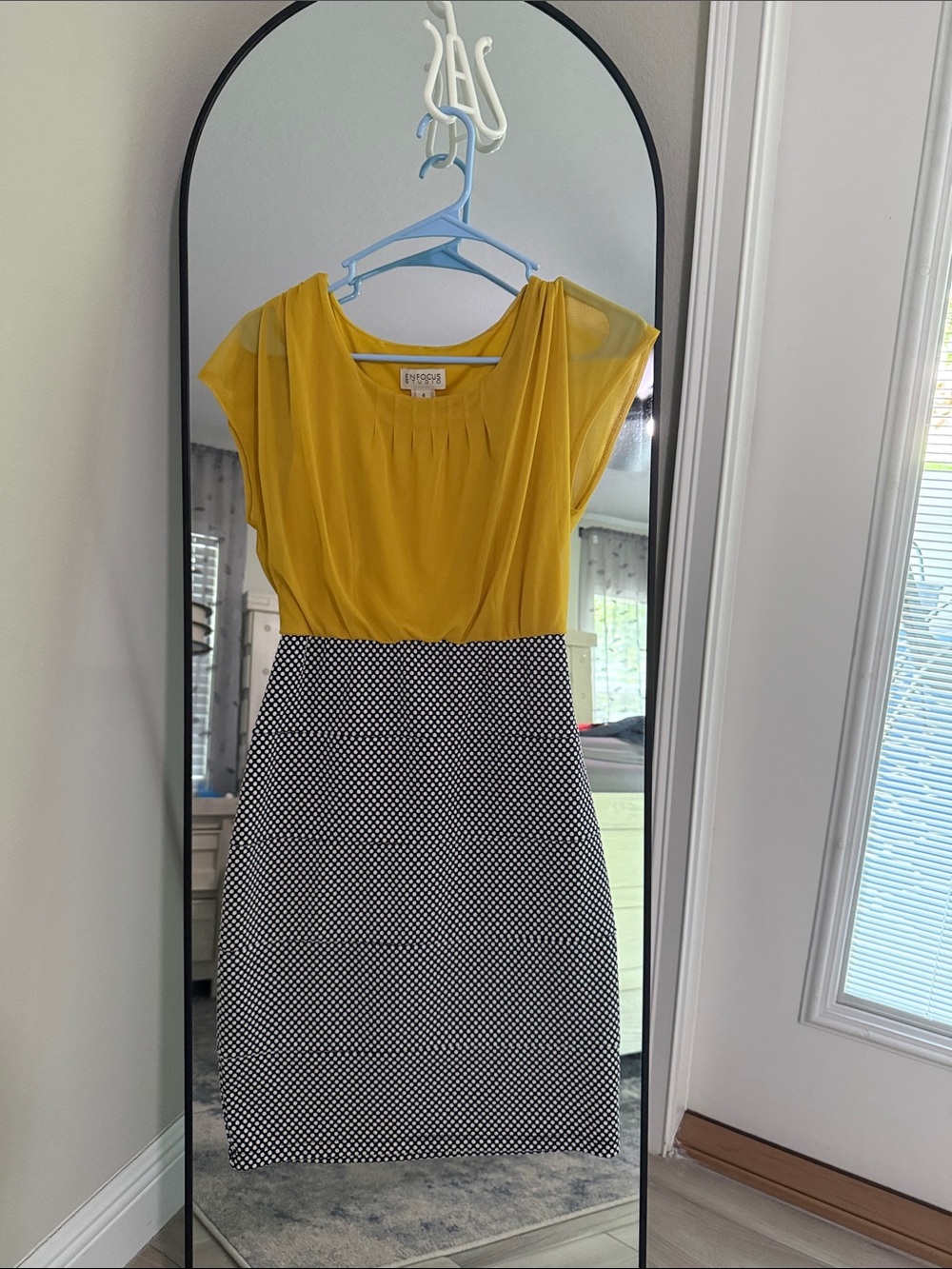 Enfocus Studio Yellow Top with Black & White Polka Pencil Skirt